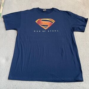 Vintage 2013 Superman Man of Steel Movie Promo T-Shirt Navy Blue XL